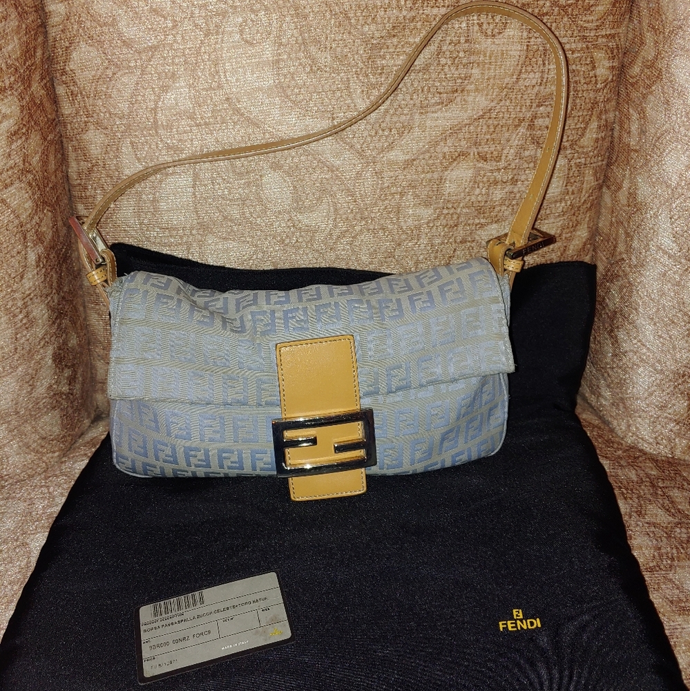 Fendi Baguette Baby Blue Zucca Canvas